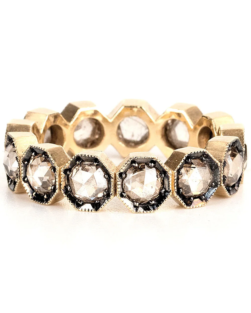 14k Yellow Gold Diamond Honeycomb Stack Band Ring