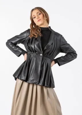 2103039- Pleated Peplum Leather Jacket