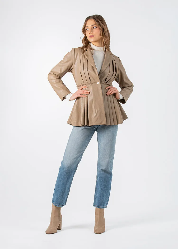 2103039- Pleated Peplum Leather Jacket