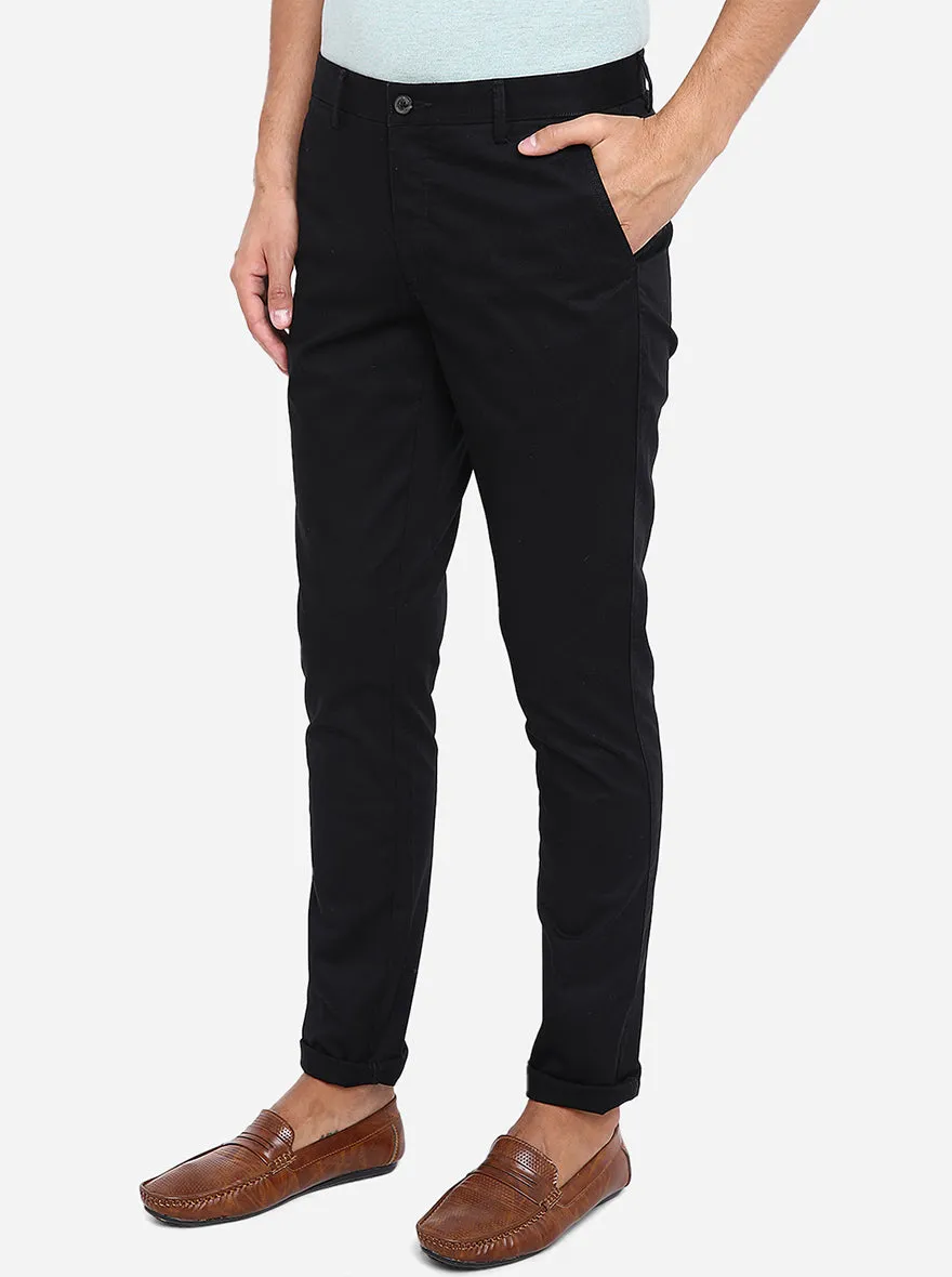 Black Dobby Uno Fit Casual Trouser | JadeBlue