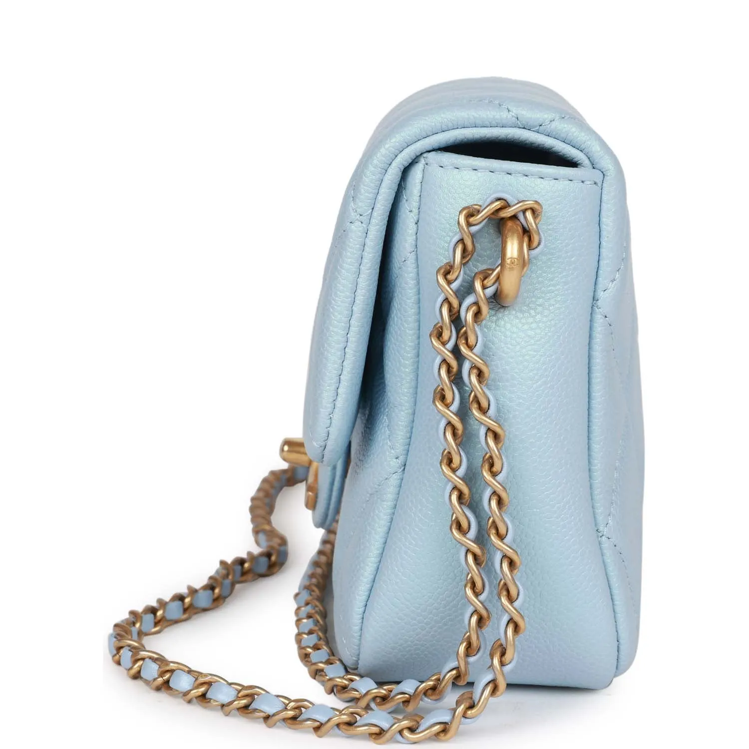 Chanel My Perfect Mini Flap Bag Blue Iridescent Caviar Antique Gold Hardware