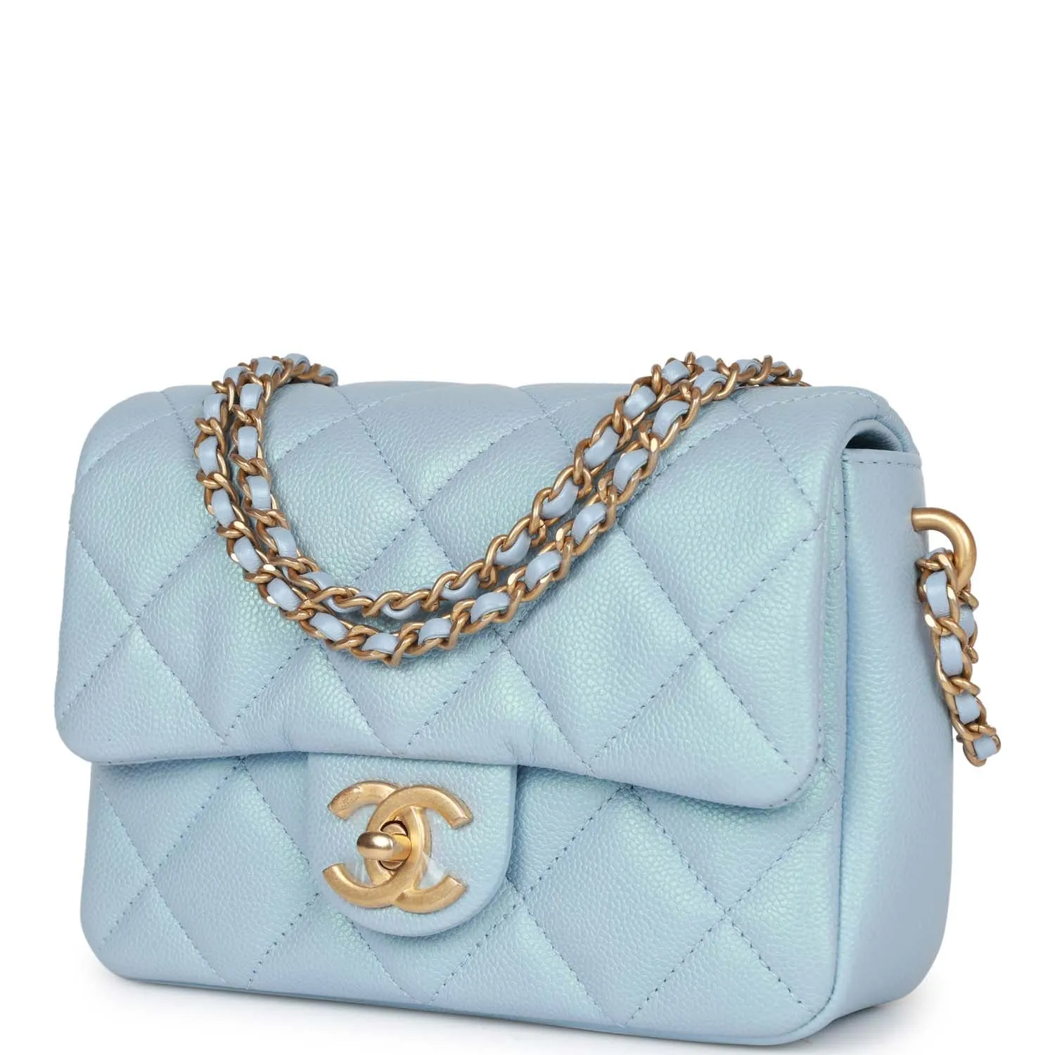 Chanel My Perfect Mini Flap Bag Blue Iridescent Caviar Antique Gold Hardware