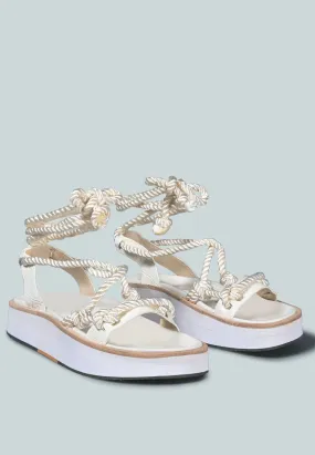 KENDALL Strings Platform Leather Sandal in White