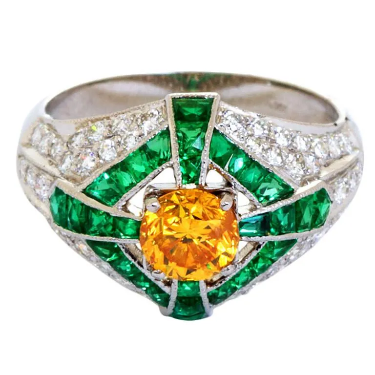 Natural Fancy Vivid Orange Yellow Diamond Art Deco Style Engagement Ring