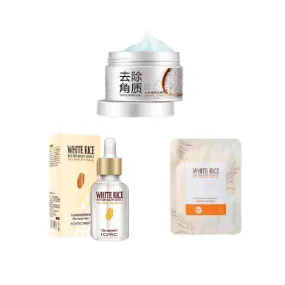 Pack Of 3 White Rice Serum Exfoliating Rice Gel Face Scrub and Face Sheet Mask