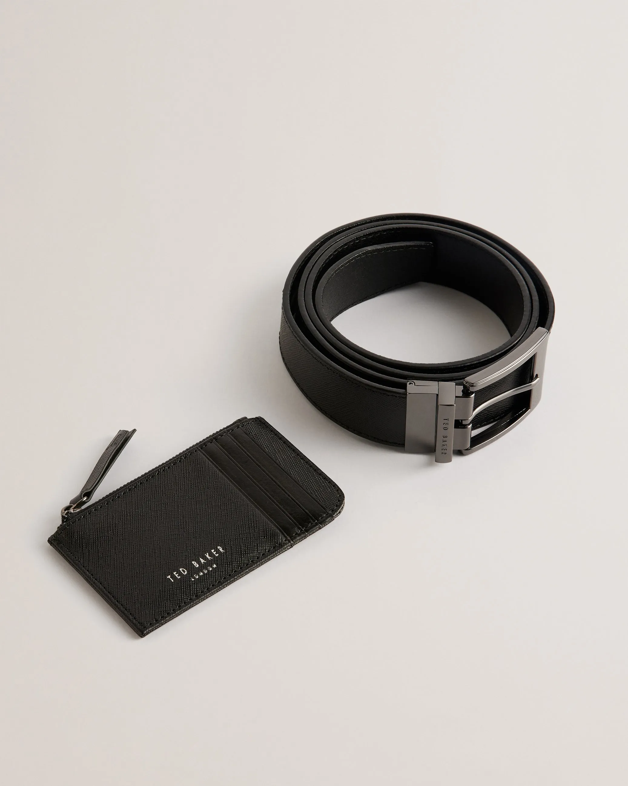 Santel Saffiano Leather Belt And Cardholder Set Black